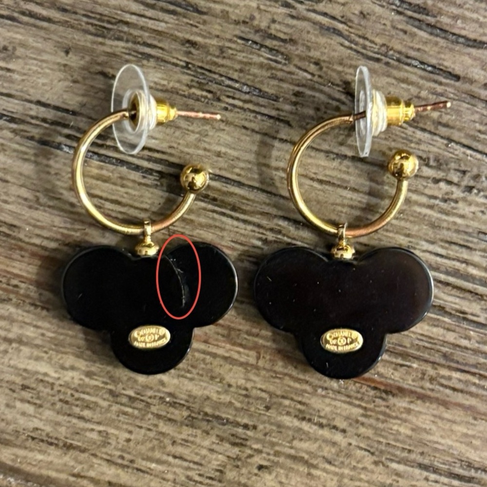 [CHANEL] Authentic Black & White w/ Gold Resin Clover CC Hoop Luxury Earrings - Picture 9 of 10